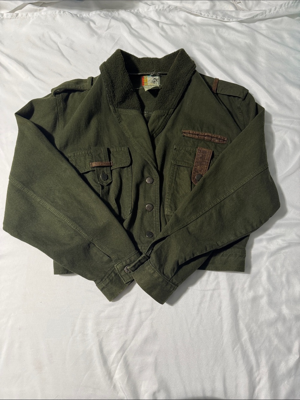"Vintage Pulse Yahoooo Cropped Utility Jacket Union Made Canada Khaki Green